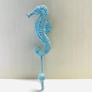 Vintage Blue Seahorse Wall Hook Ocean Theme Decor